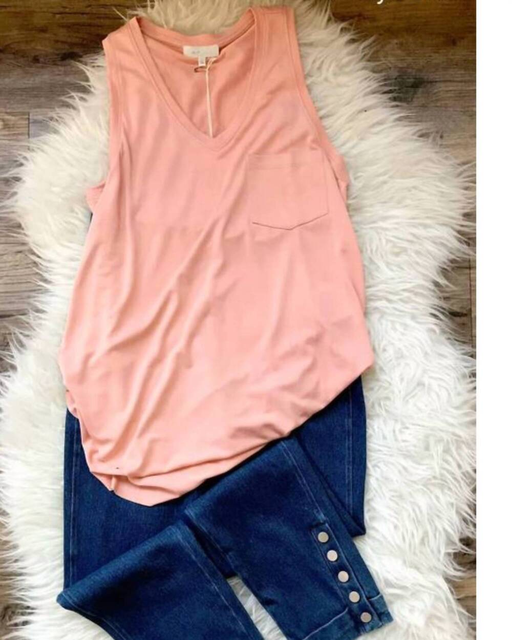 NEW ANOTHER LOVE women's esther breast pocket tank top in dusty pink